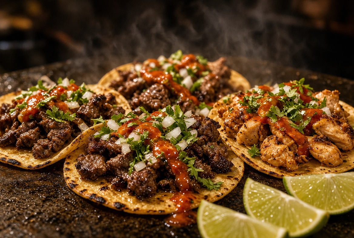 Carne asada and pollo street tacos